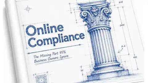 Website security and compliance shield protecting a business site from online threats