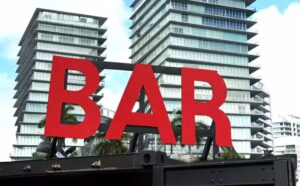 Red BAR sign with Orlando cityscape – modern design and urban vibes.