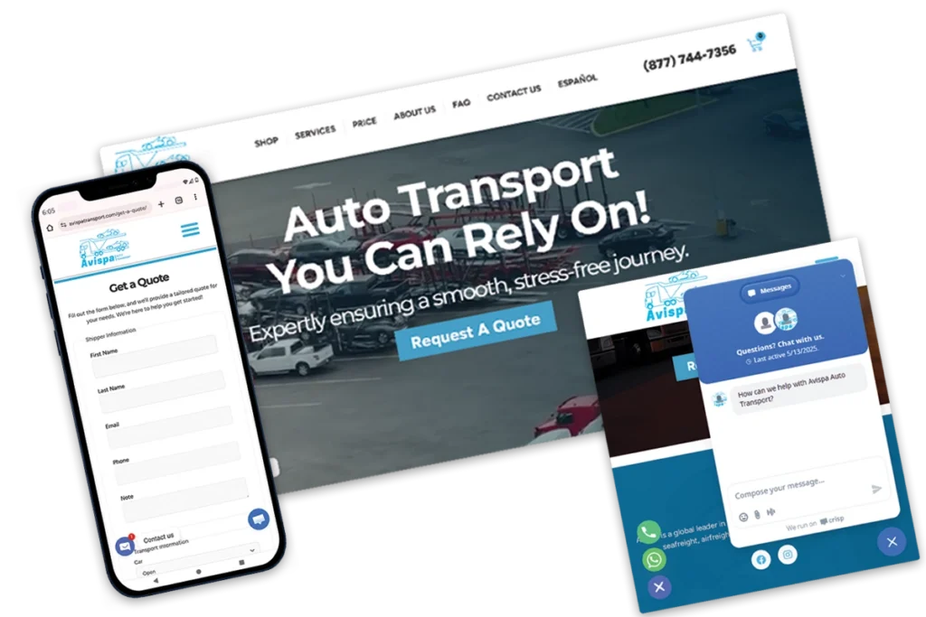 avispa auto transport website design > 911myweb.com